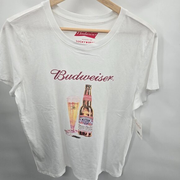 Lucky Brand X Budweiser White Graphic Beer Short Sleeved Top Medium - Picture 1 of 9